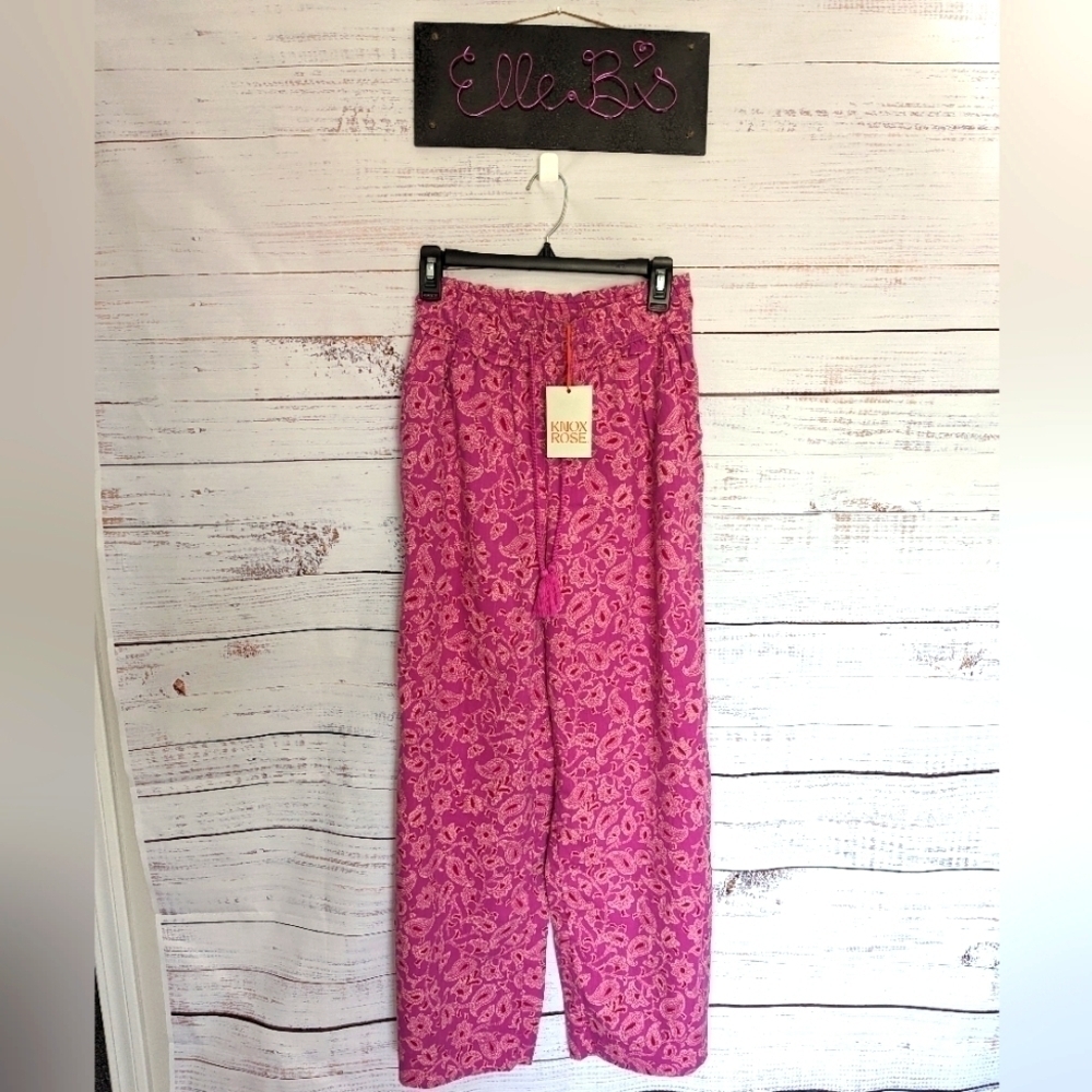 NWT Knox Rose Pink Paisley Print Linen Pants XS